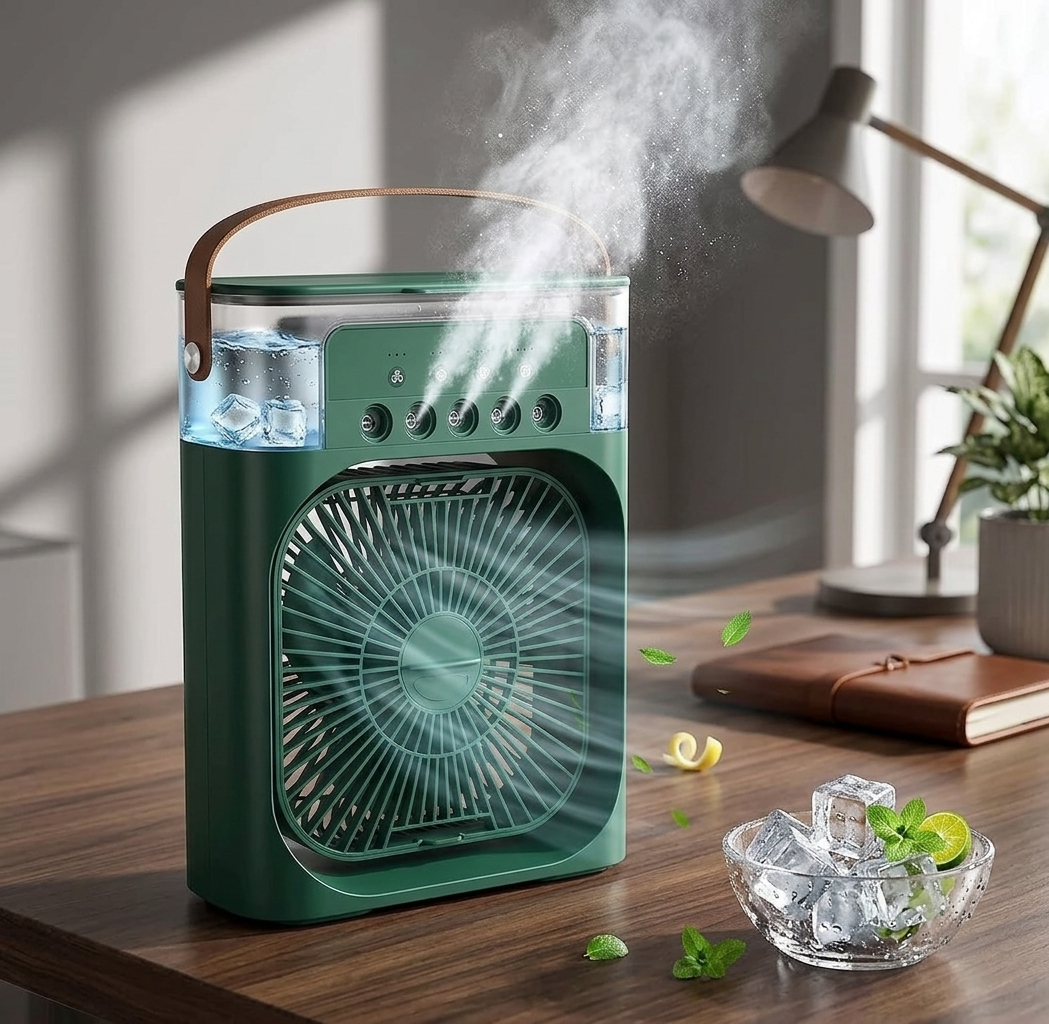 مكيف هواء ميني محمولة مع مروحة ورذاذ ترطيب (Air Cooler Fans 5 Spray)